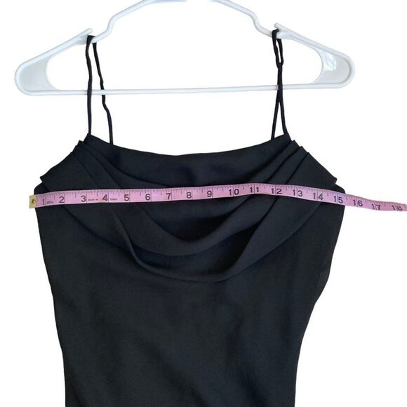Jump Black Dress Spaghetti Strap Lined Sheer Overlay Draped Cowl Neck Size 7/8 - Picture 7 of 8